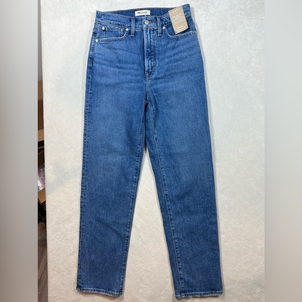 NWT Madewell 27T Perfect Vintage Straight Jean Medium Wash Magic Pocket Denim